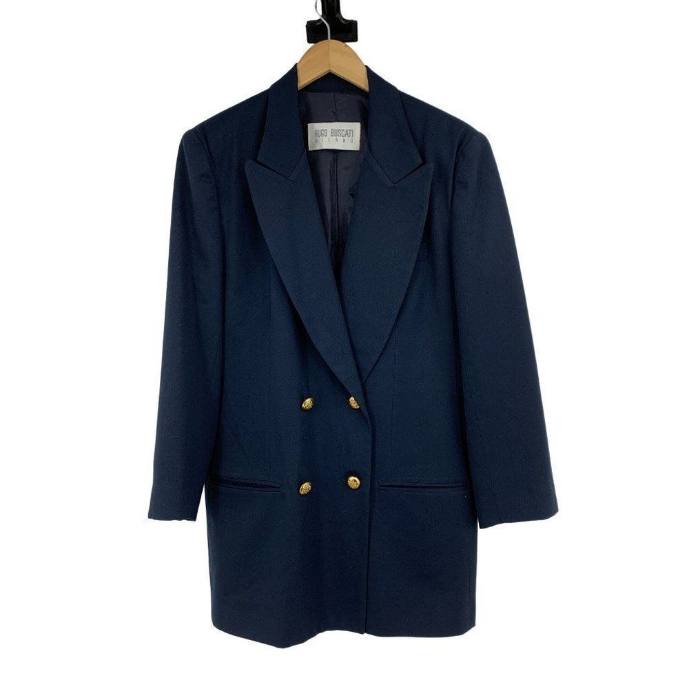 Vintage Hugo Buscati Wool Nautical Jacket Blazer Longline Women Size 12 L 2408 - Picture 1 of 16